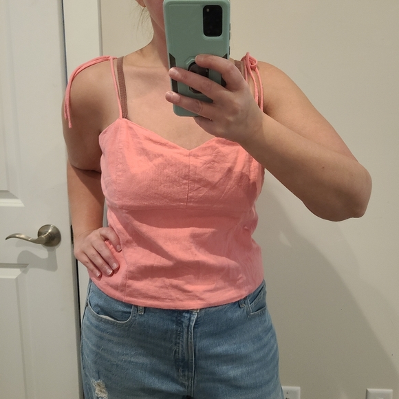 Old Navy Bubble Gum Pink Linen Blend Tie Strap Tank Top - Picture 2 of 8